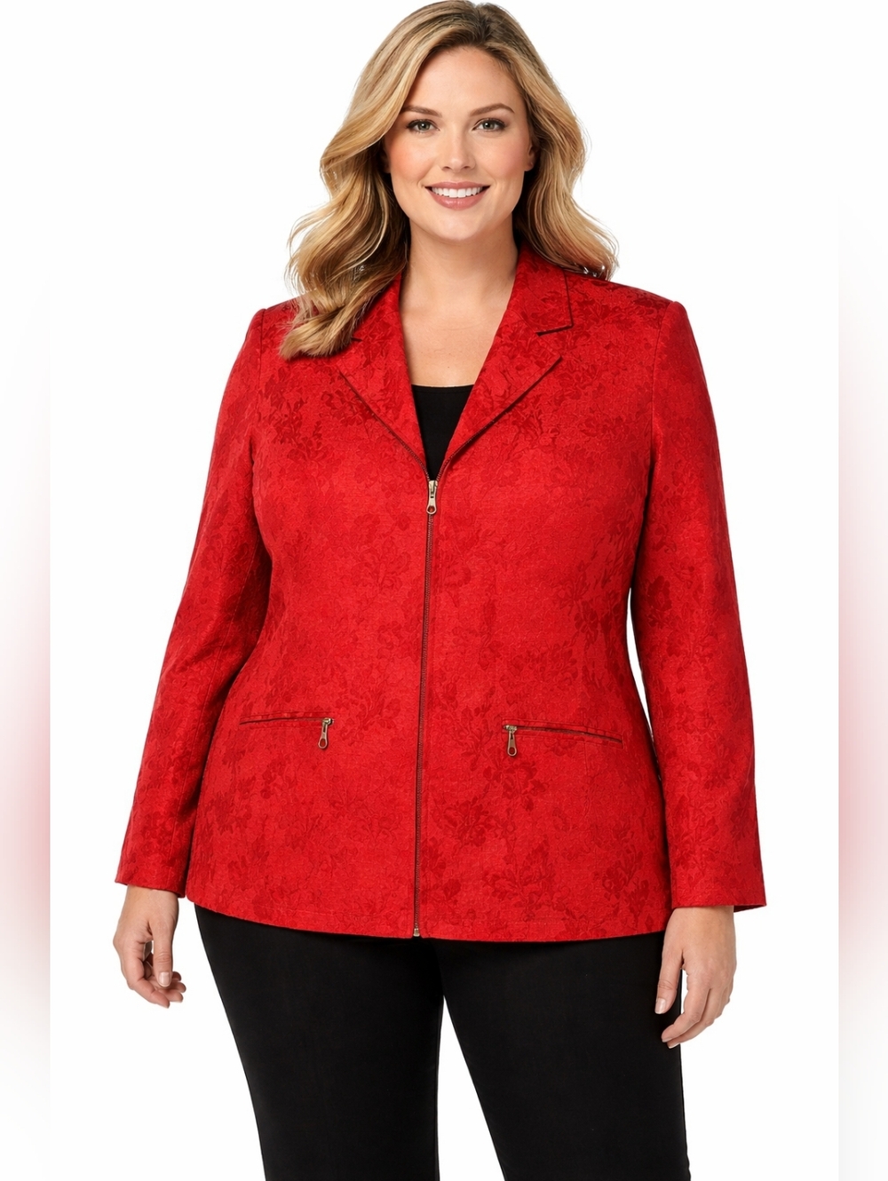 TanJay Womens Red Floral Tapestry Full Zip Jacket Womens Size 16 Workwear Casual